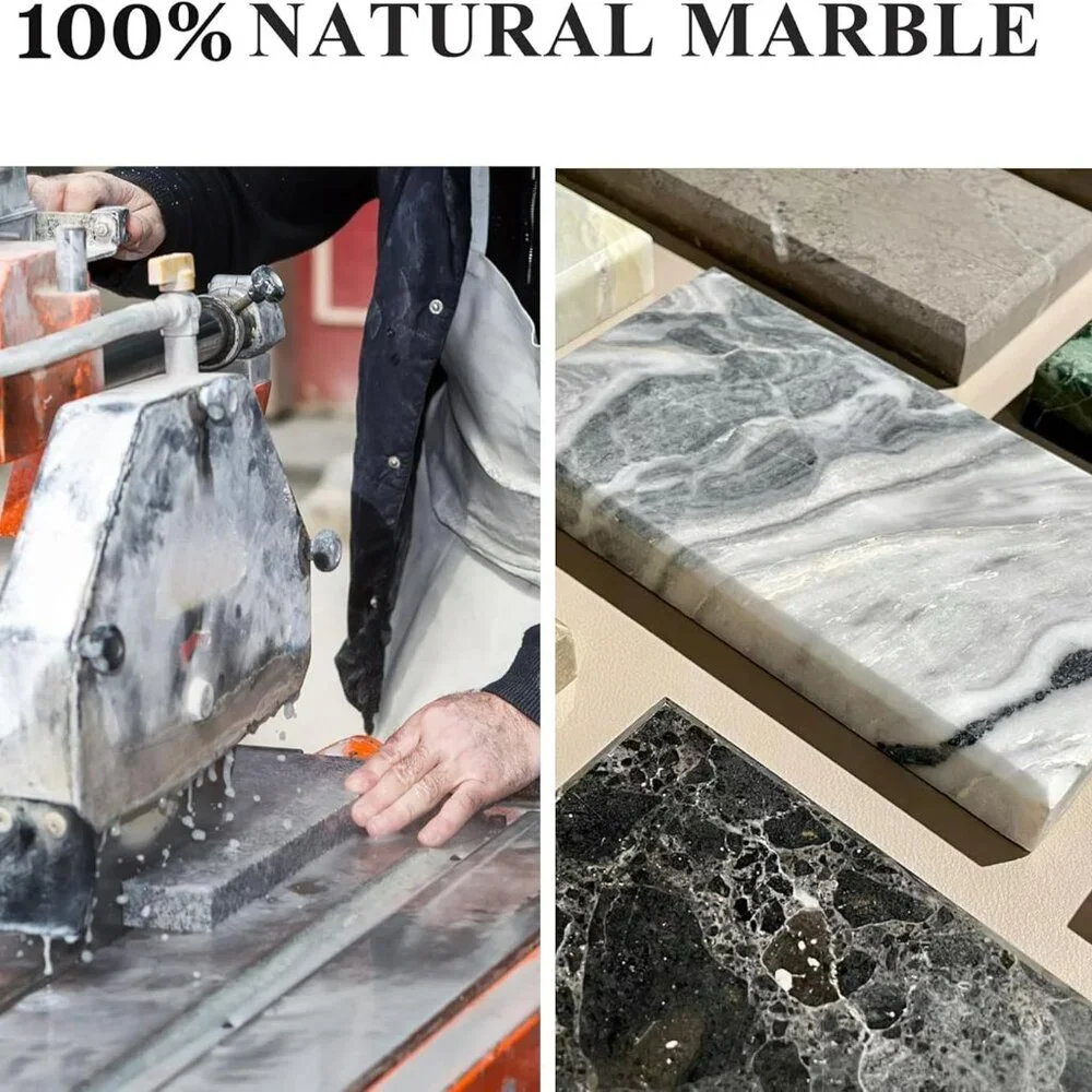 Natural Marble Tray for Bathroom, Genuine Ancient Wood Grain Marble Vanity Tray,